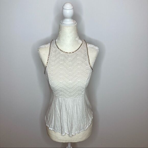 American Eagle, Sequin Trim Boho Eyelet Tank Top Peplum Swing Babydoll Tank XS - Picture 11 of 12